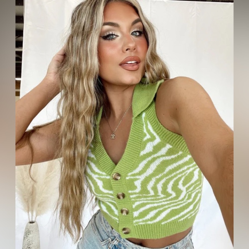 Lime Zebra Print Halter Top